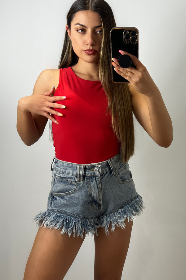 Jolene Red Slinky Sleeveless Bodysuit